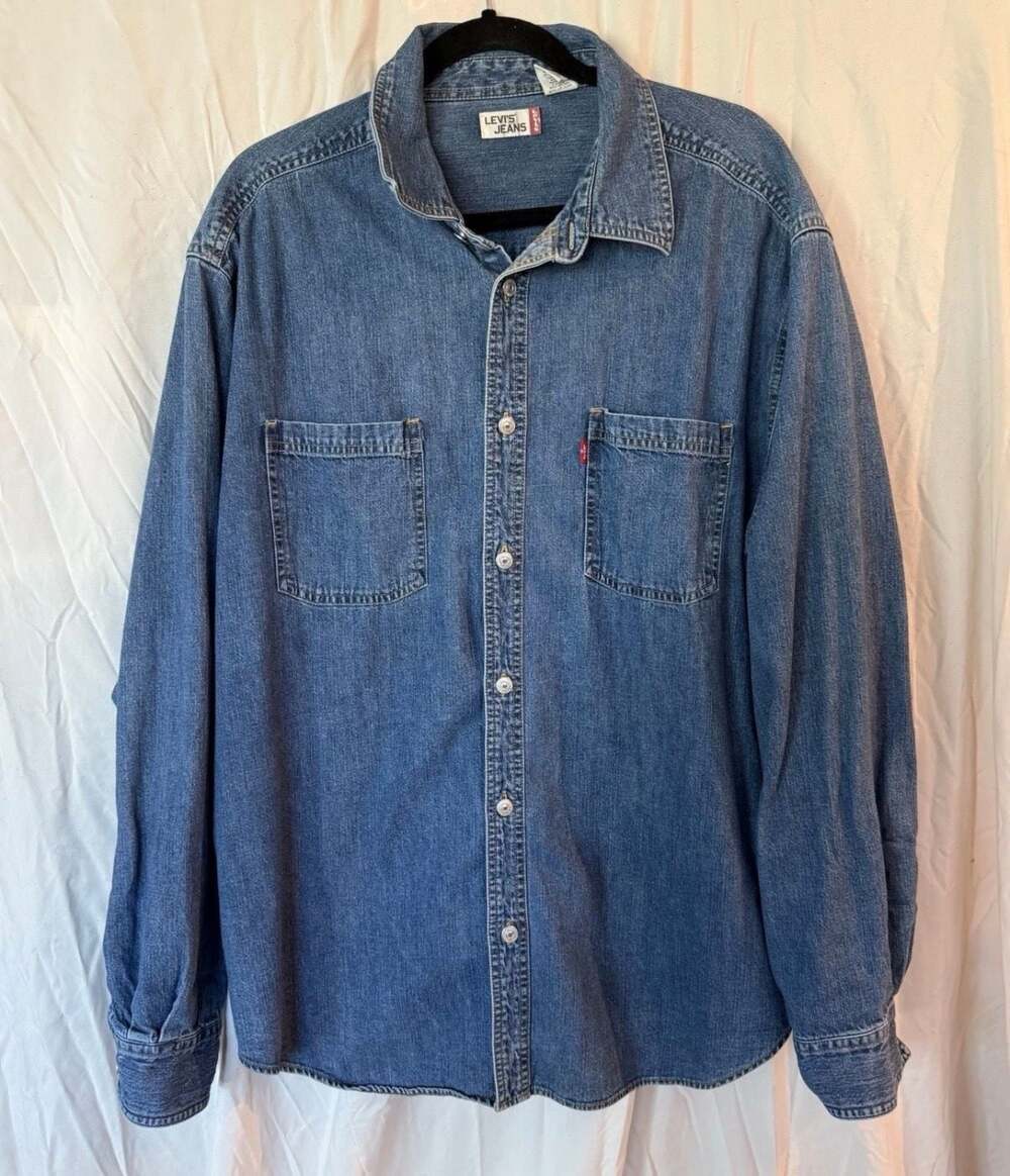 Levis Jeans Womens Button Front Denim Shirt Jacket Medium Wash Size XL